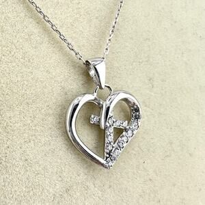 925 CZ Cross Crucifix Christian Heart Love Faith Sterling Silver 17” Necklace